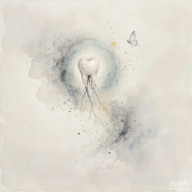 Ink-wash illustration for dreaming of your teeth falling out