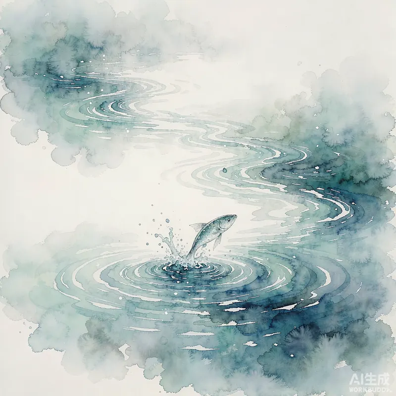 Ink-wash illustration for dreaming of water, floods, or swimming