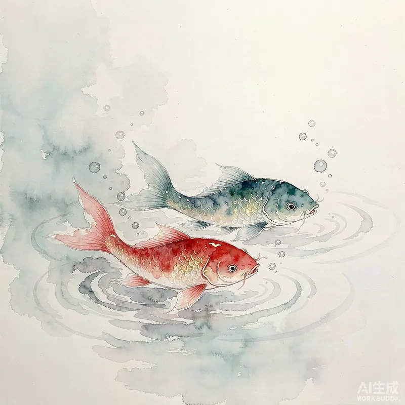 Ink-wash illustration for dreaming of fish